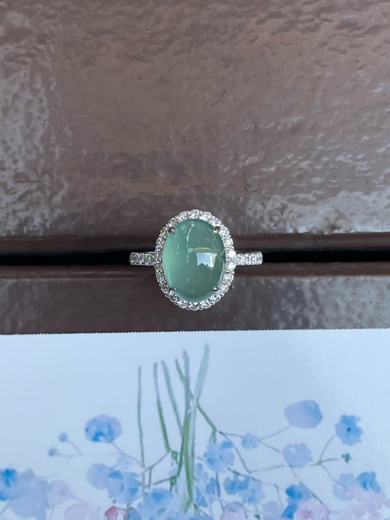 Icy Bluish Green Jade Cabochon Ring (NJR179)