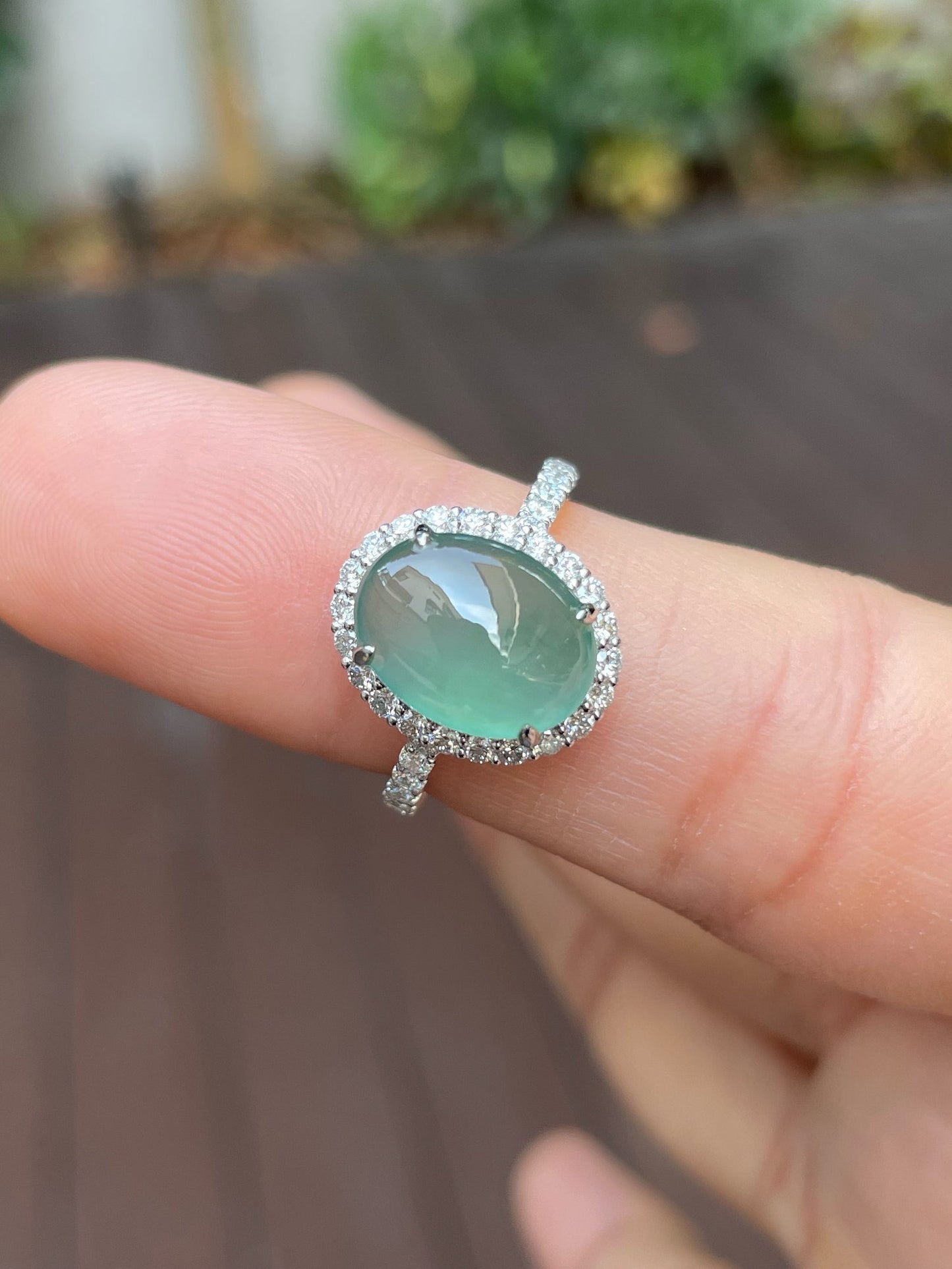 Icy Bluish Green Jade Cabochon Ring (NJR179)