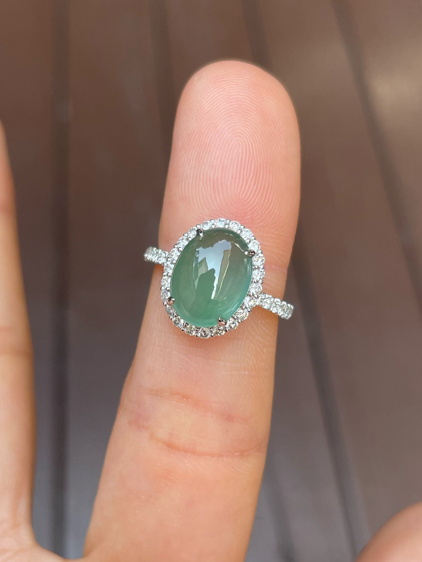 Icy Bluish Green Jade Cabochon Ring (NJR179)