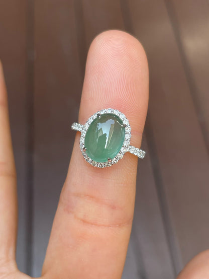 Icy Bluish Green Jade Cabochon Ring (NJR179)