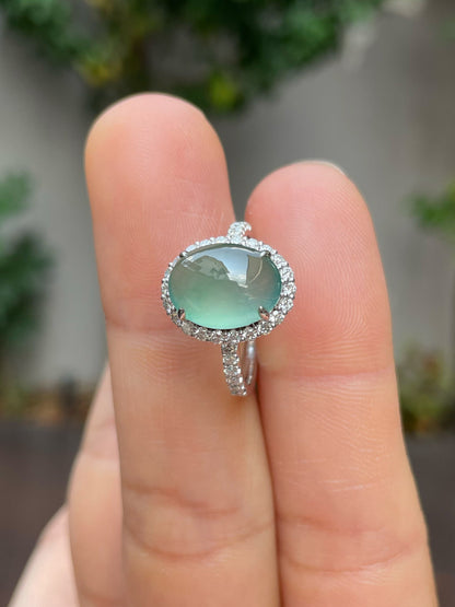 Icy Bluish Green Jade Cabochon Ring (NJR179)