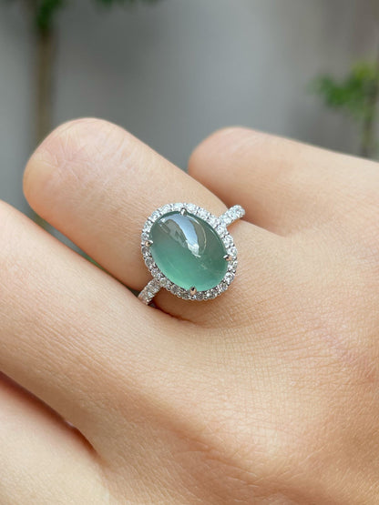 Icy Bluish Green Jade Cabochon Ring (NJR179)