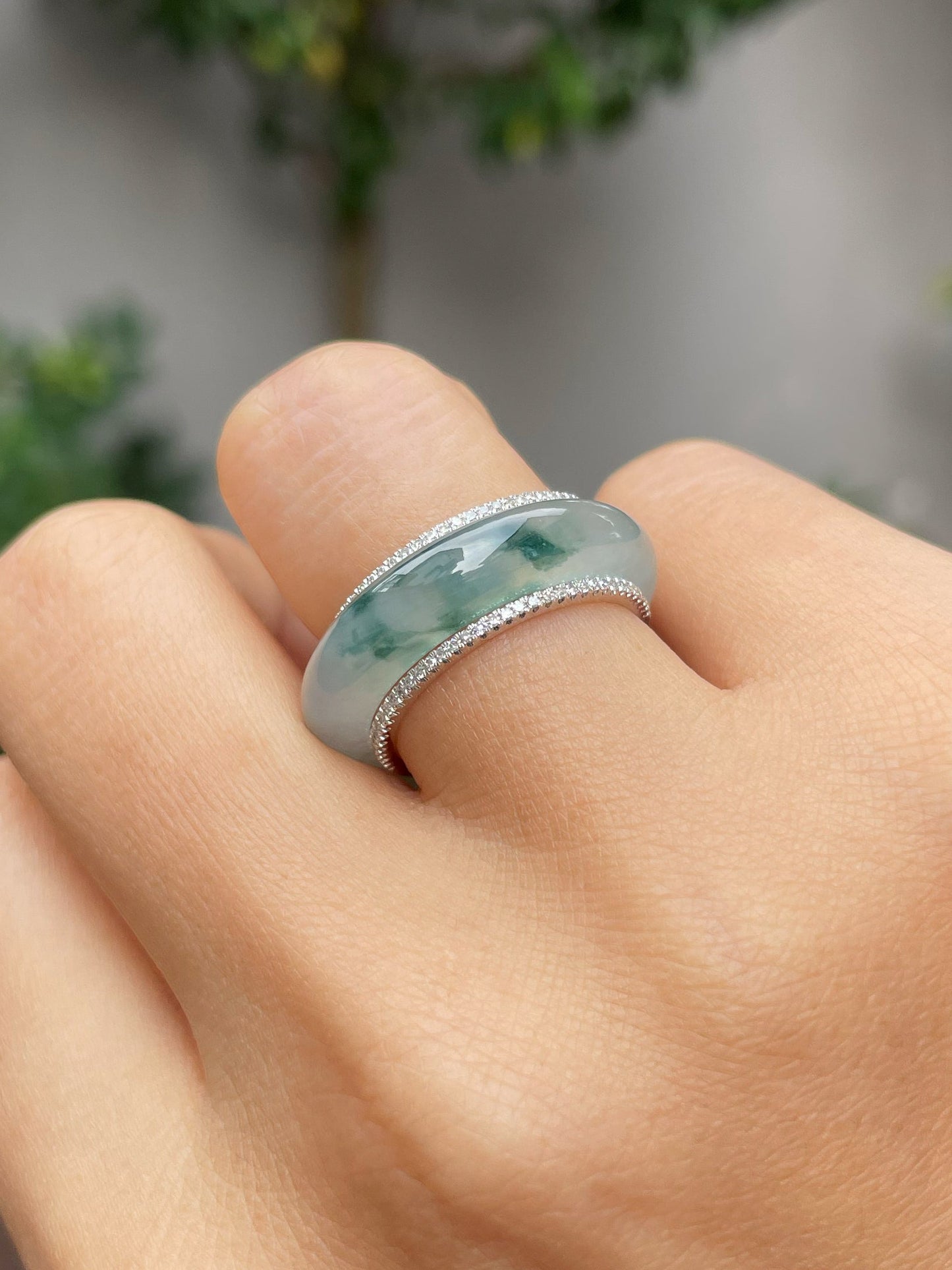 Bluish Green Jade Abacus Ring | HK 15 (NJR180)