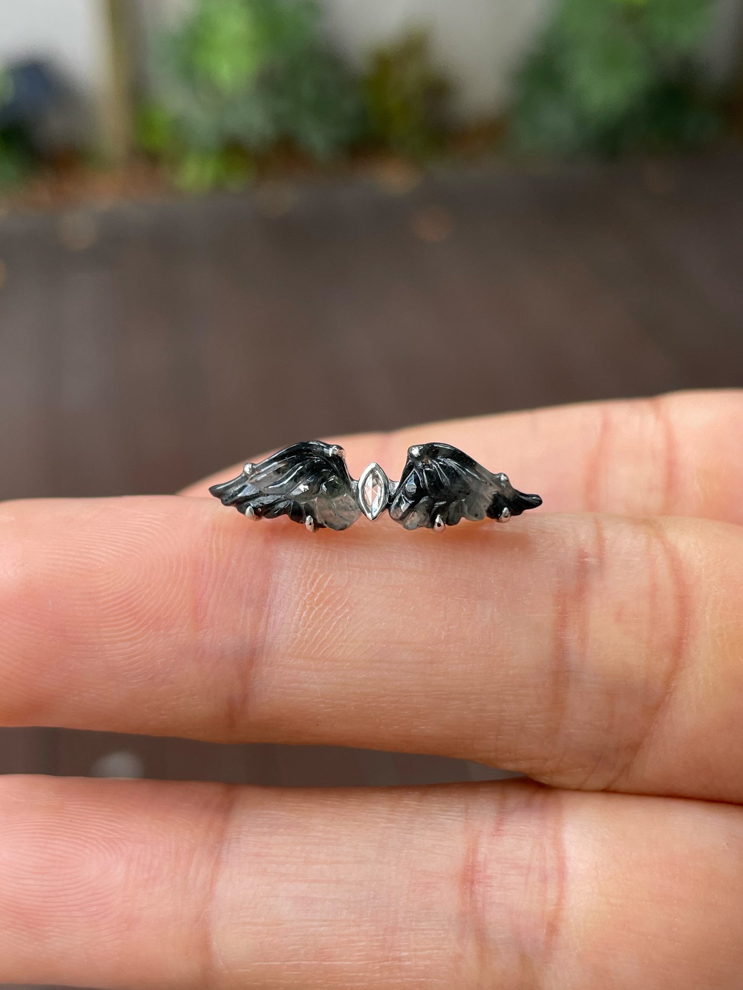 Black Jade Ring - Wings (NJR187)