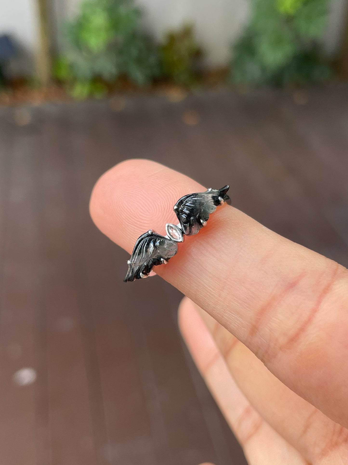 Black Jade Ring - Wings (NJR187)