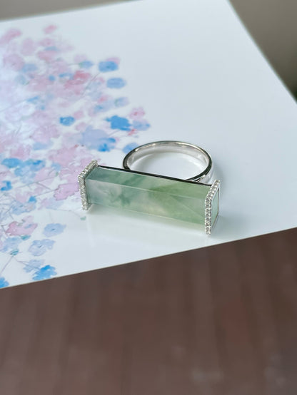 Icy Bluish Flower Jade Ring (NJR196)