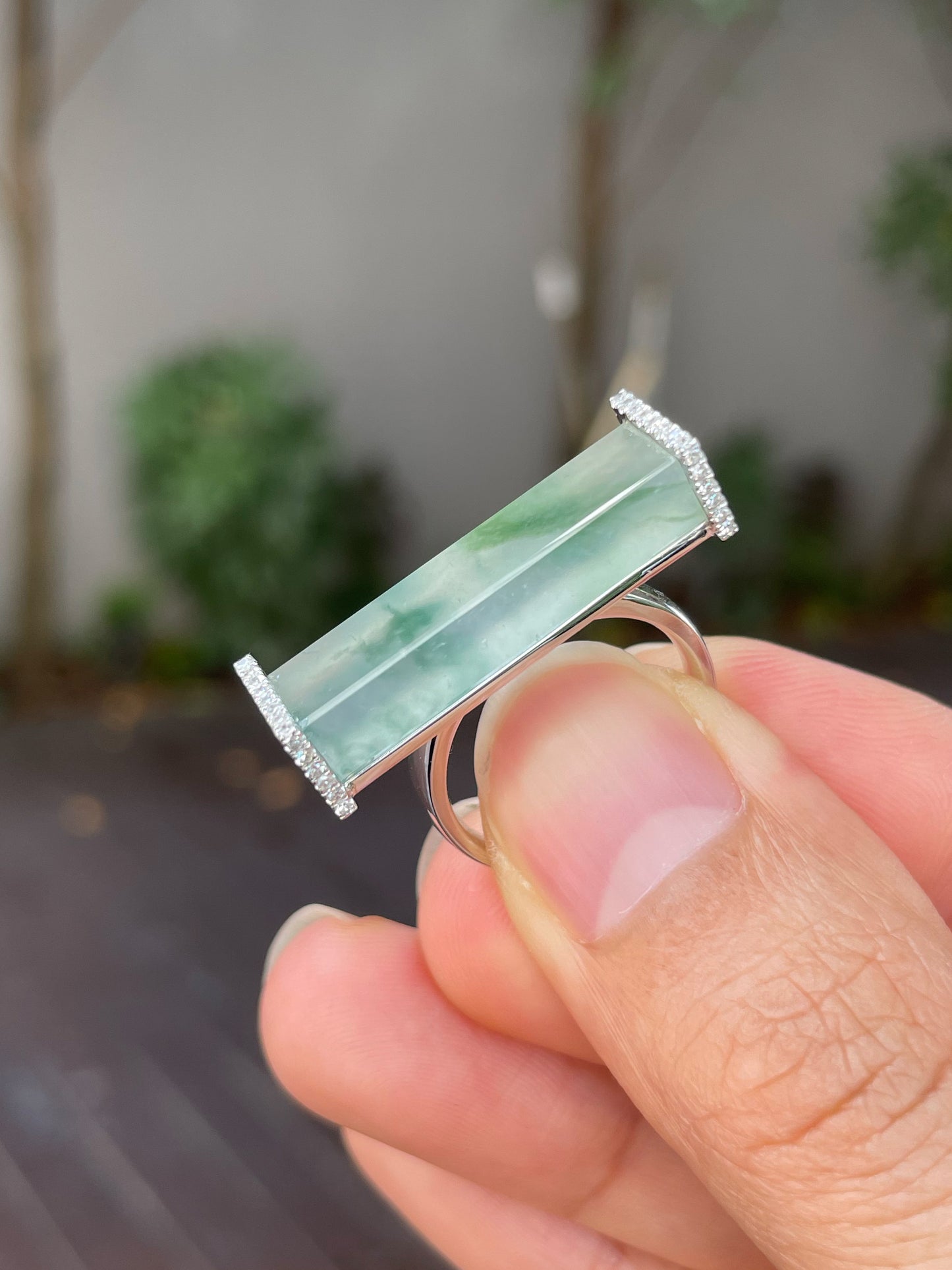 Icy Bluish Flower Jade Ring (NJR196)