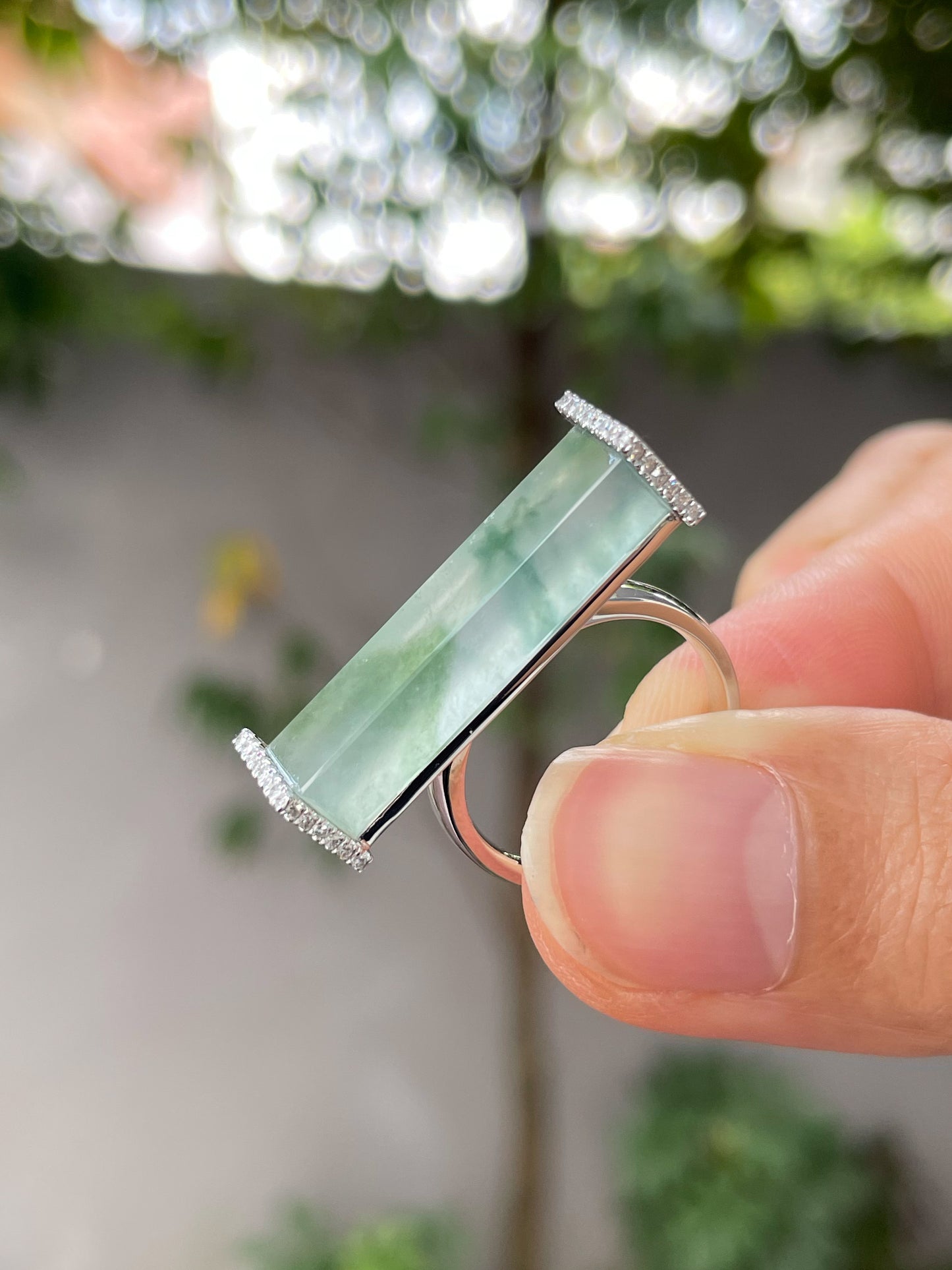 Icy Bluish Flower Jade Ring (NJR196)