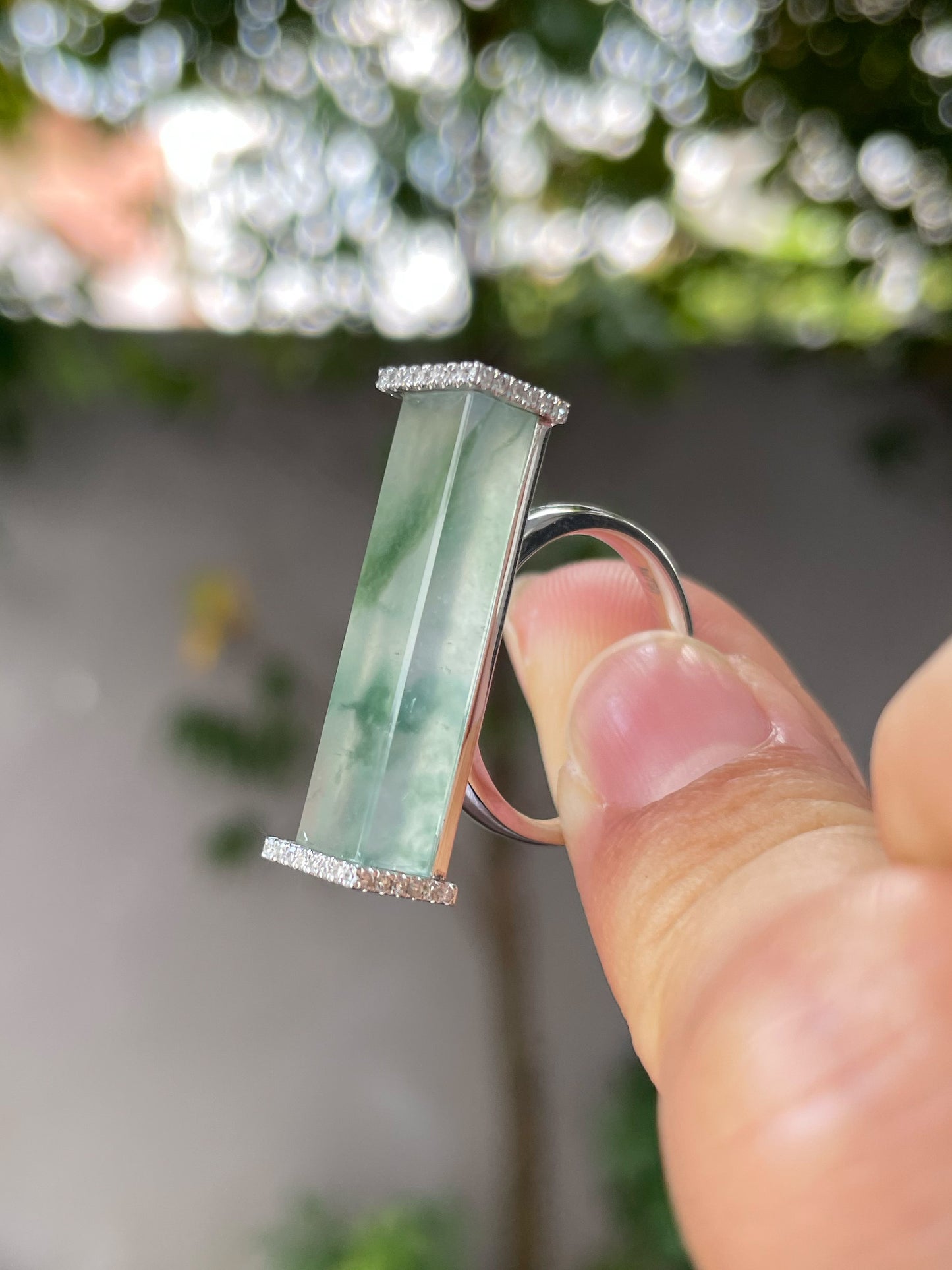 Icy Bluish Flower Jade Ring (NJR196)