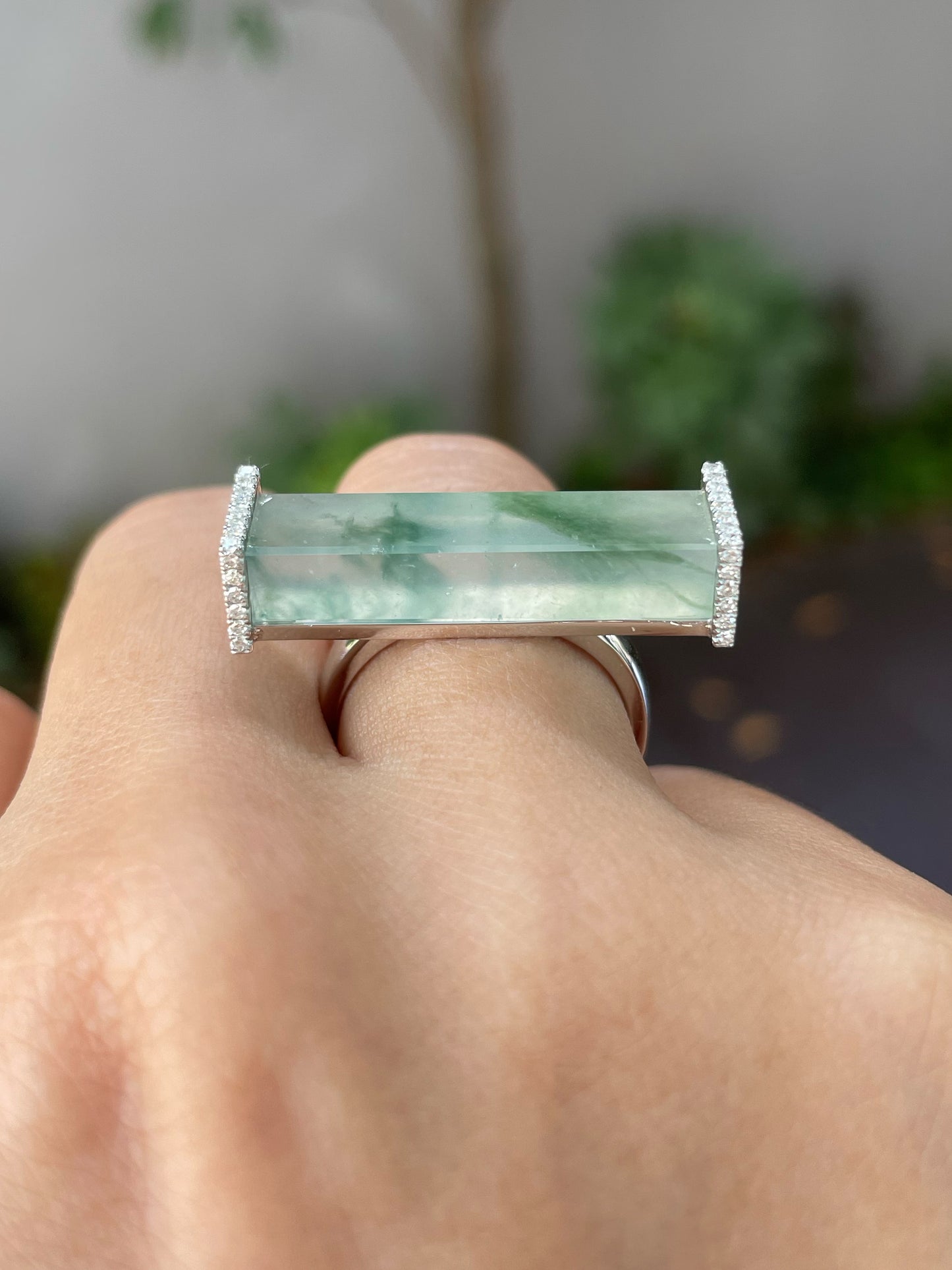 Icy Bluish Flower Jade Ring (NJR196)