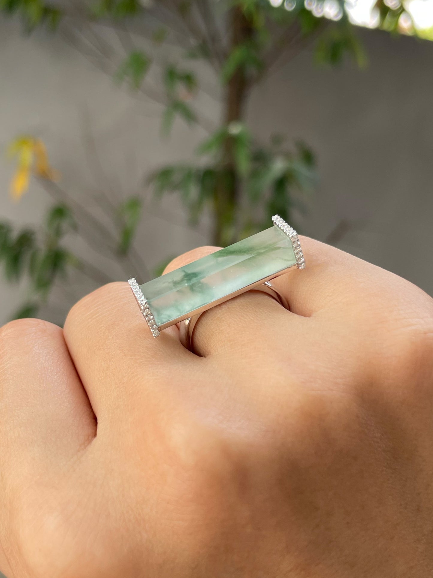 Icy Bluish Flower Jade Ring (NJR196)