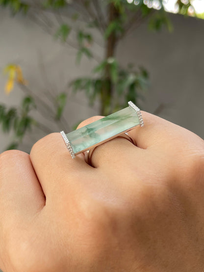 Icy Bluish Flower Jade Ring (NJR196)