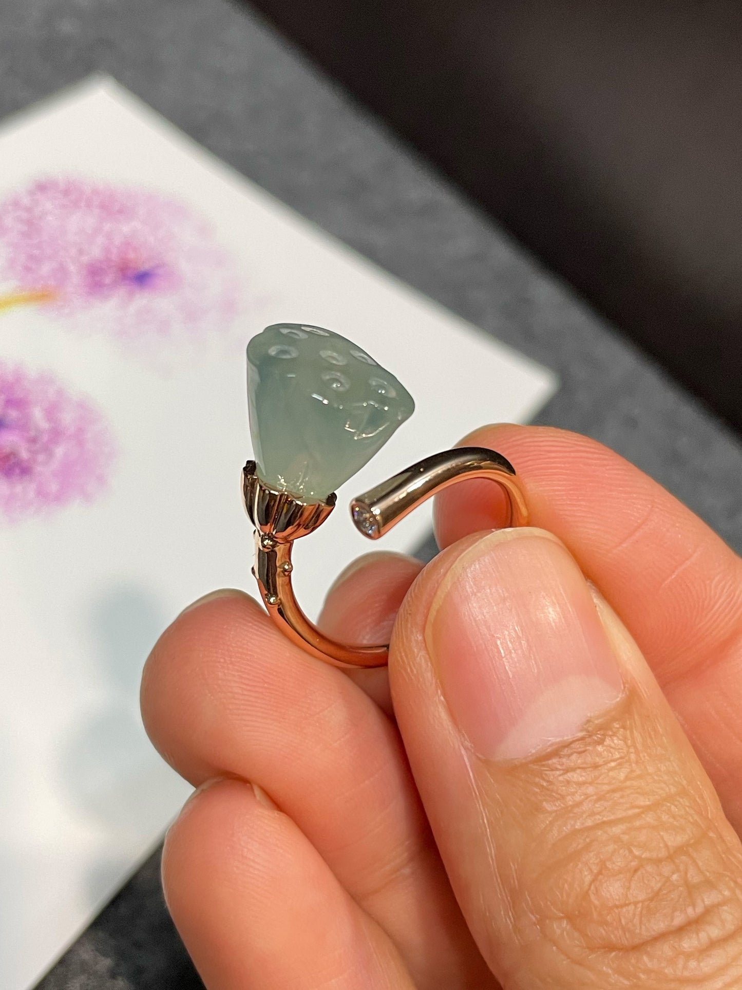 Icy Jade Ring - Lotus Pod (NJR199)