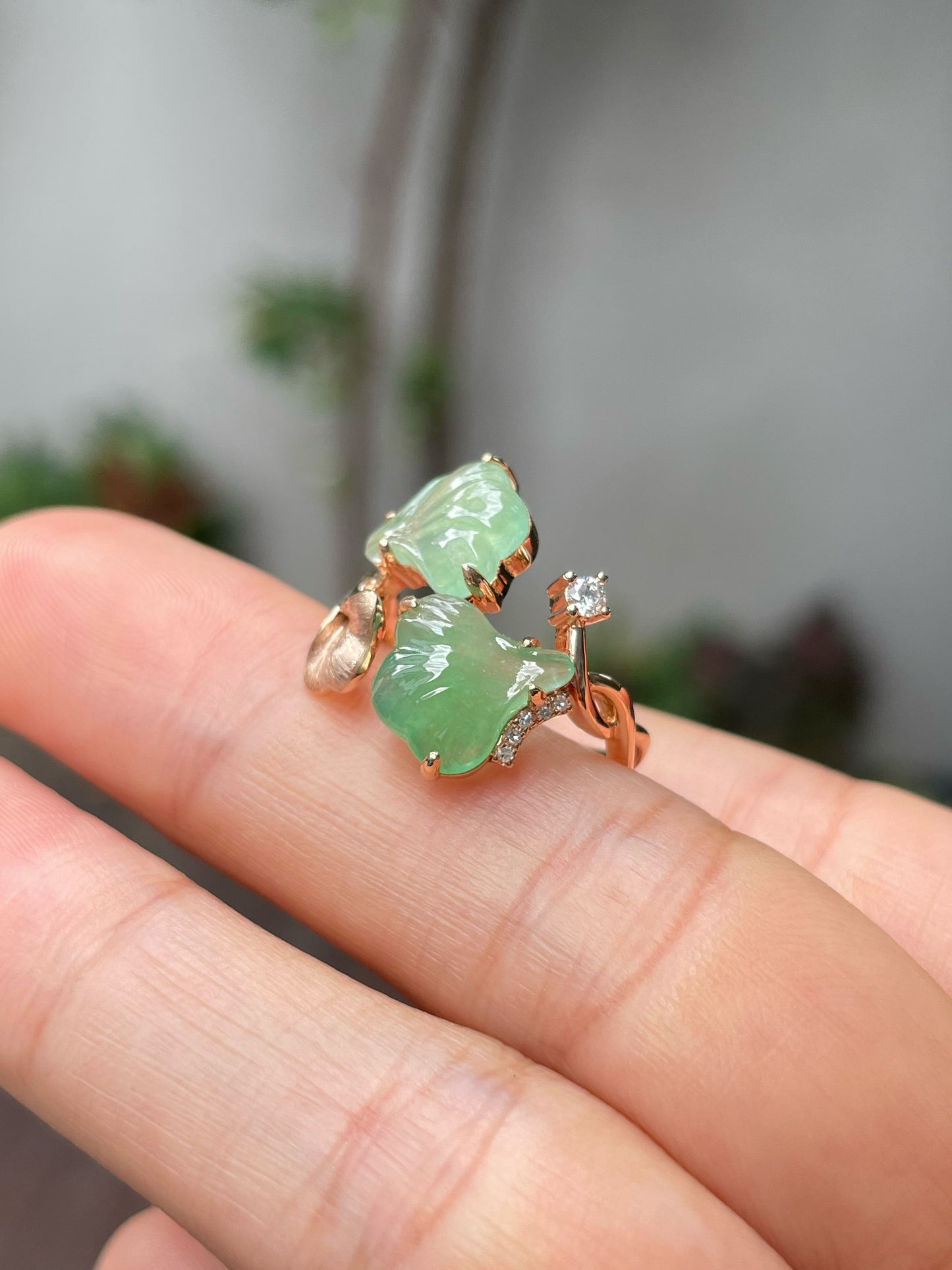 Icy Green Jade Ring - Ginkgo Leaves (NJR204)