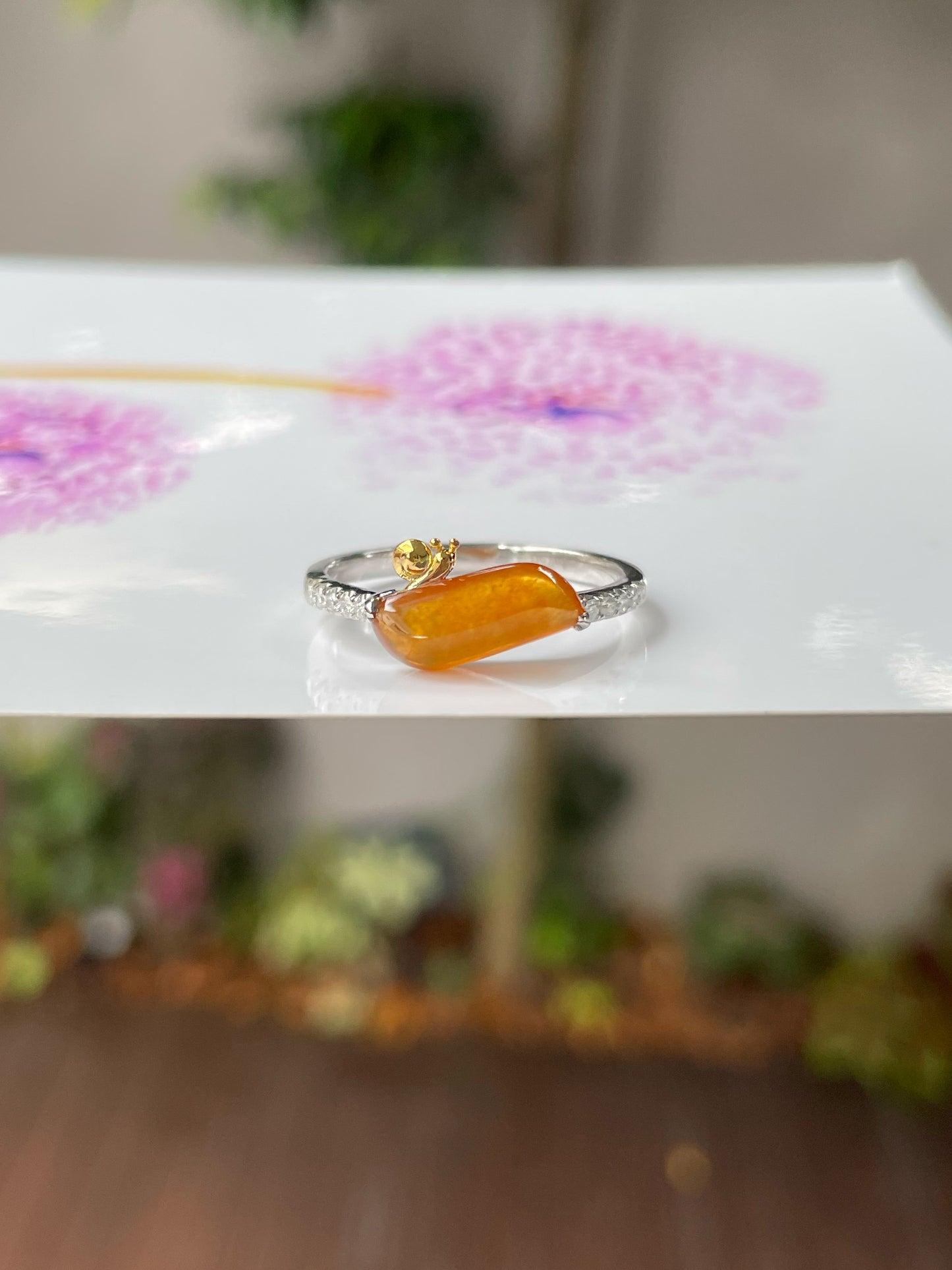 Icy Orange Jade Ring - Snail (NJR205)