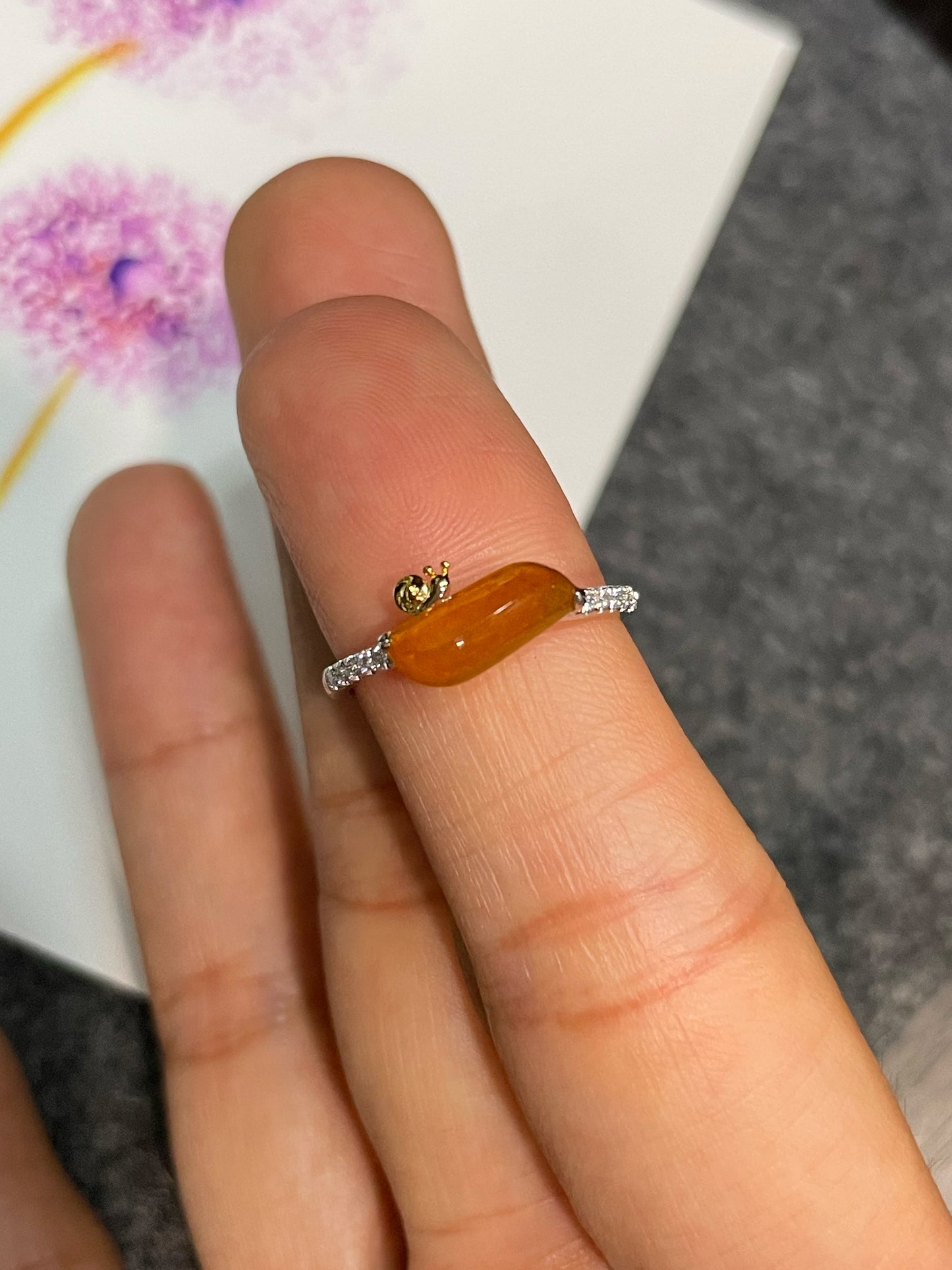 Icy Orange Jade Ring - Snail (NJR205)