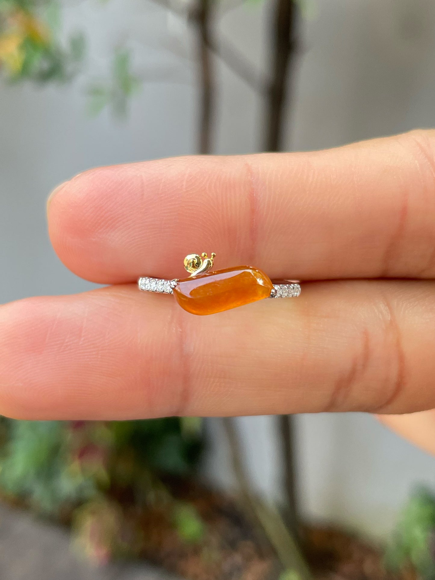 Icy Orange Jade Ring - Snail (NJR205)