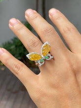 Load image into Gallery viewer, Icy Yellow Jade Leaf Ring / Pendant - Butterfly (NJR217)
