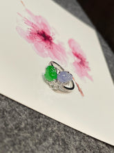 Load image into Gallery viewer, Green &amp; Lavender Jade Ring - Pixiu &amp; Golden Toad (NJR219)
