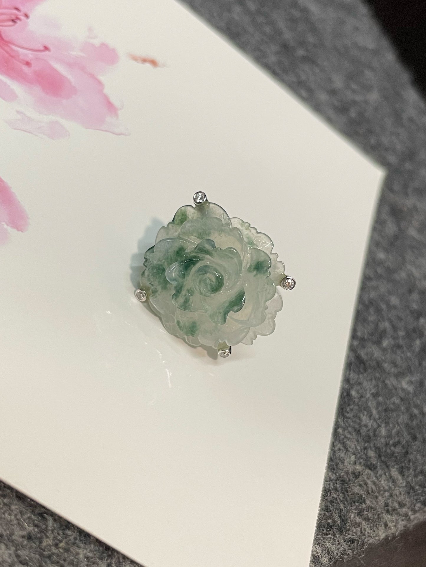 Icy Bluish Flower Jade Ring - Rose (NJR223)