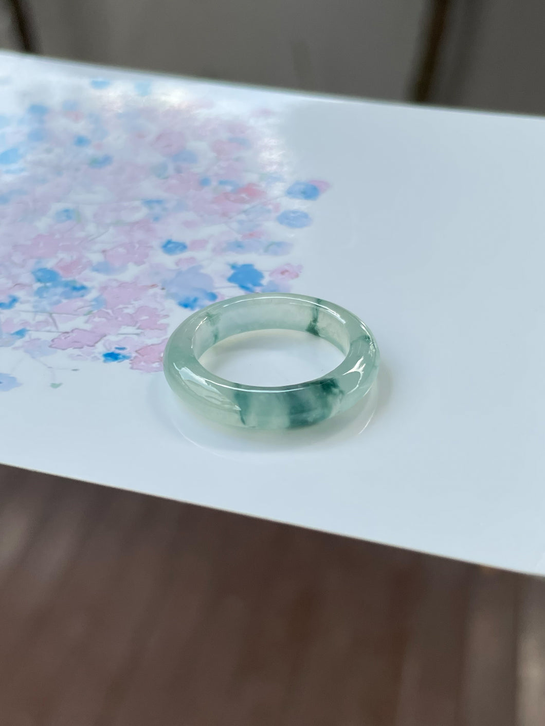 Icy Bluish Jade Abacus Ring | HK 18 (NJR227)