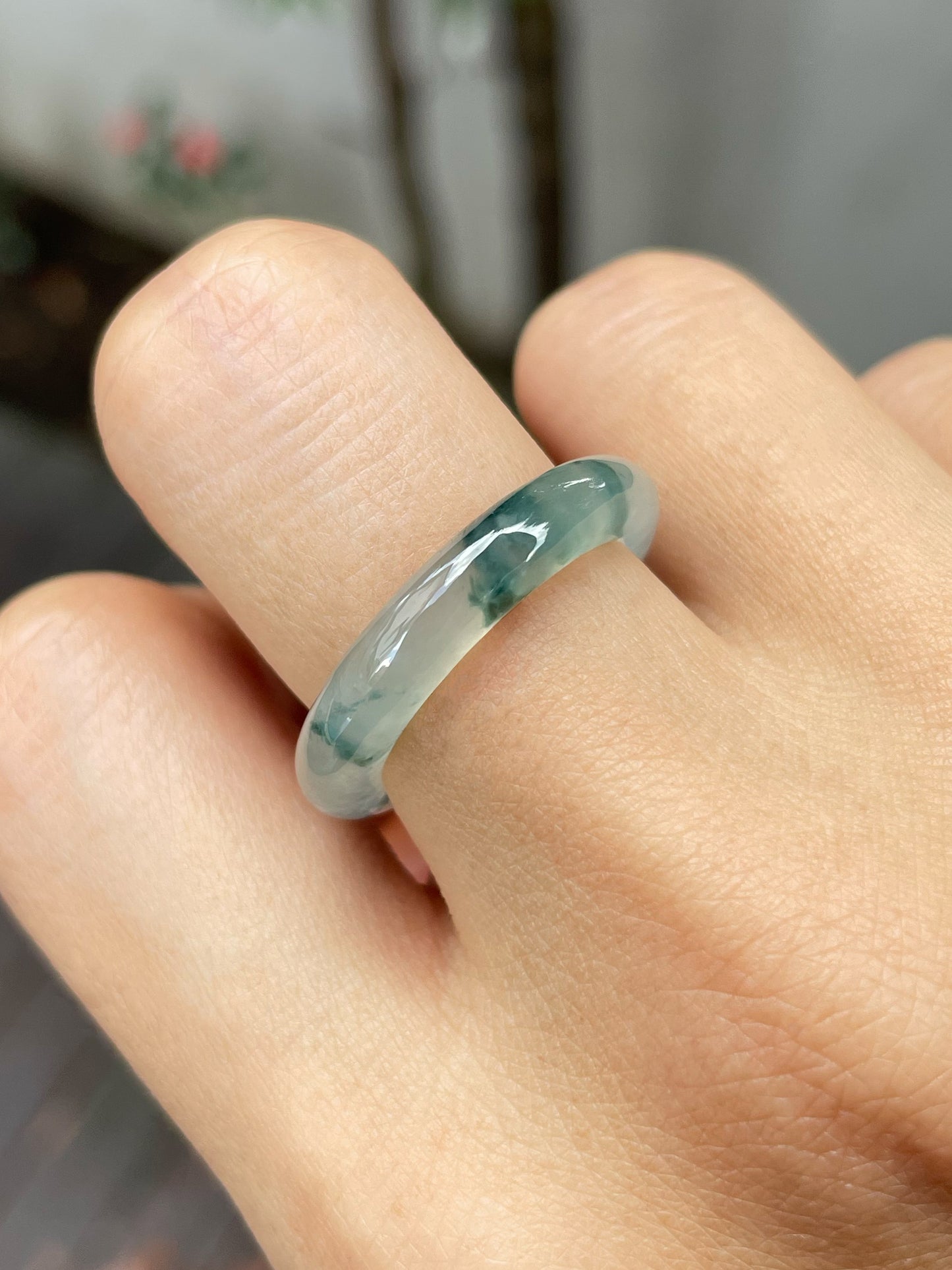 Icy Bluish Jade Abacus Ring | HK 18 (NJR227)