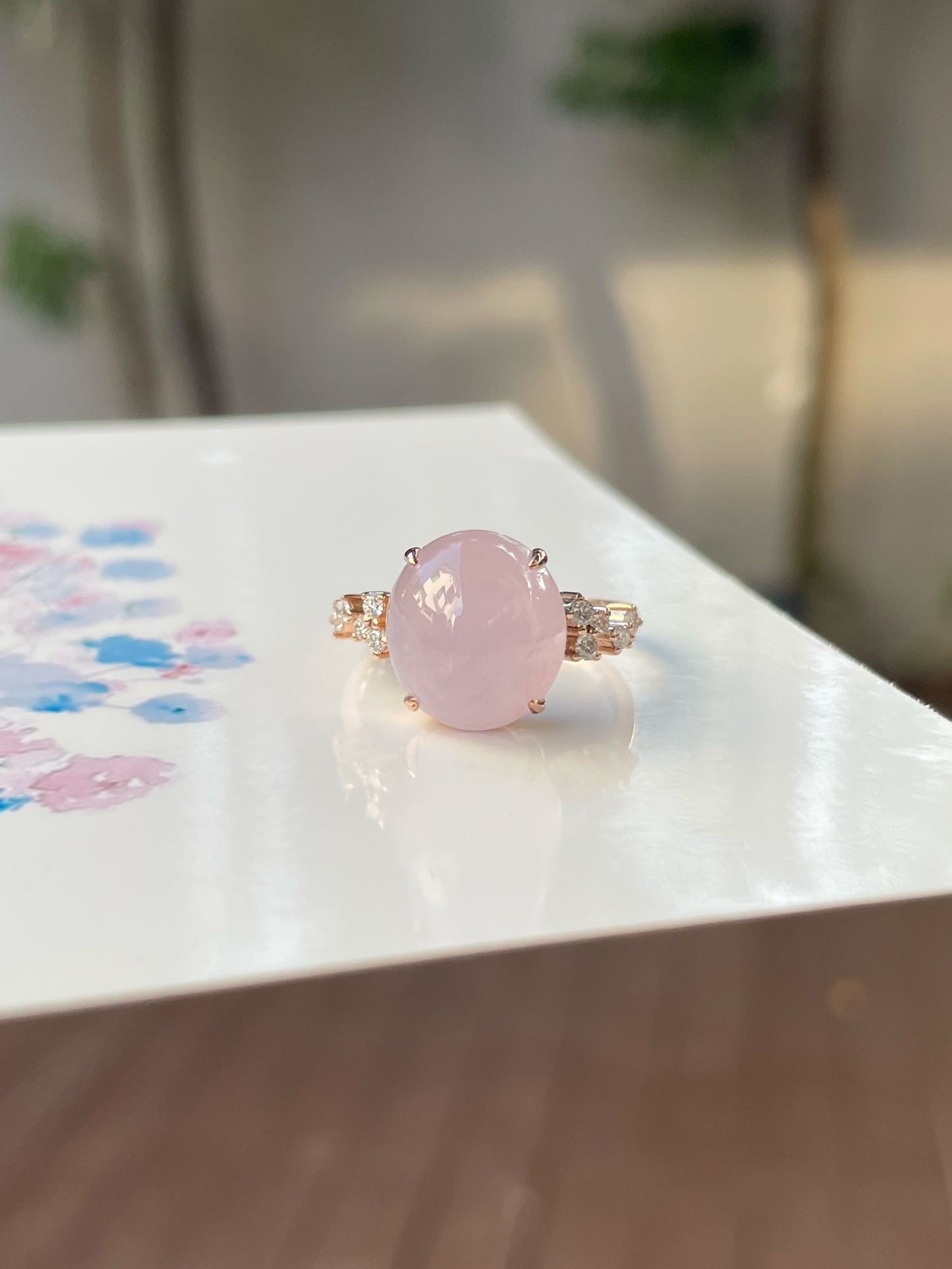 Pink Jade Cabochon Ring (NJR237)