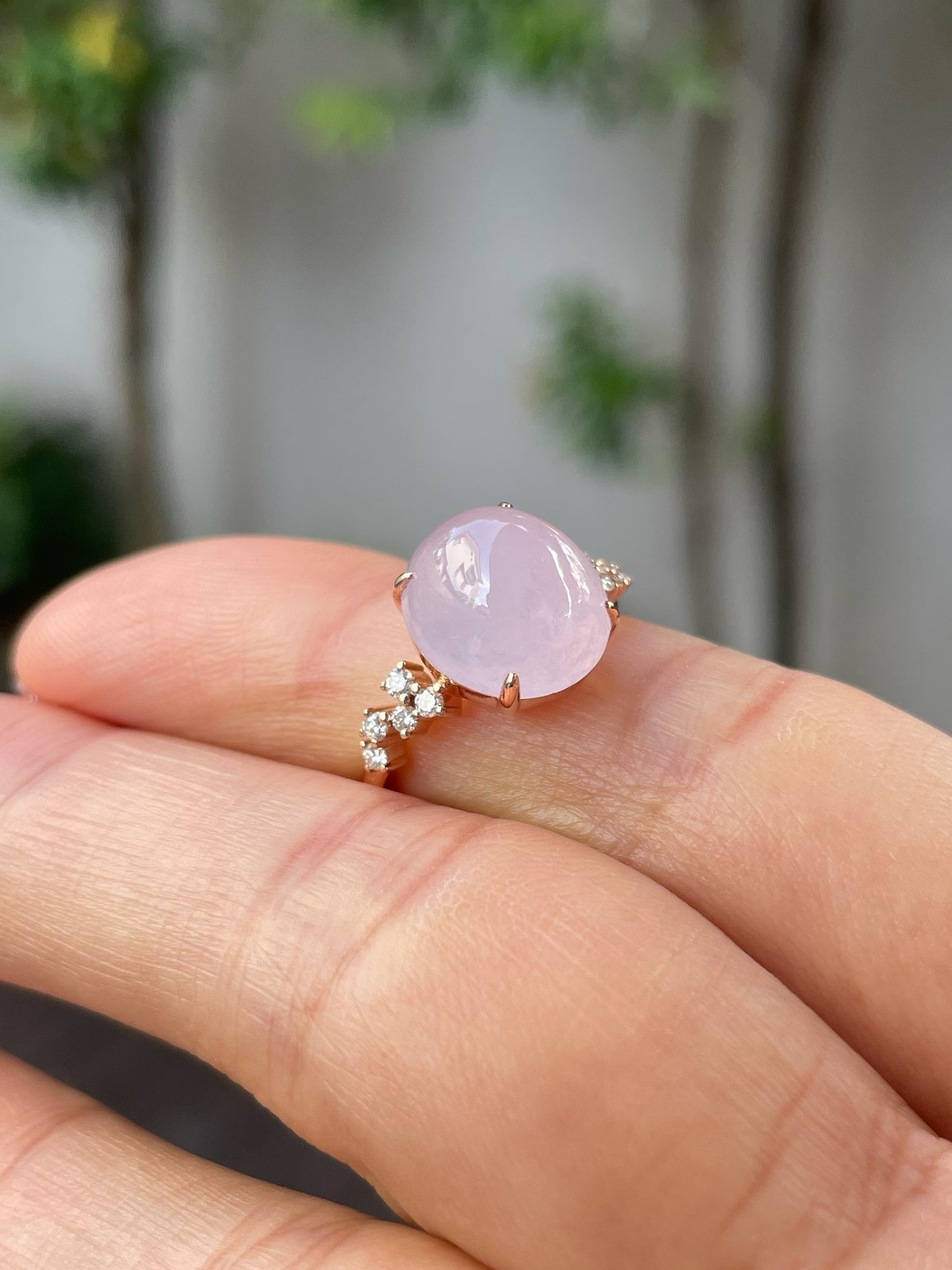 Pink Jade Cabochon Ring (NJR237)