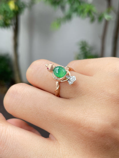 Icy Green Jadeite Cabochon Ring - Bird (NJR241)