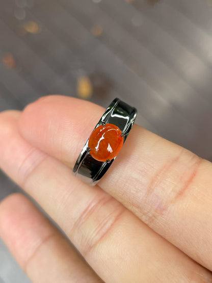 Orangy Red Jade Cabochon Ring (NJR245)