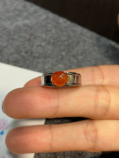 Orangy Red Jade Cabochon Ring (NJR245)