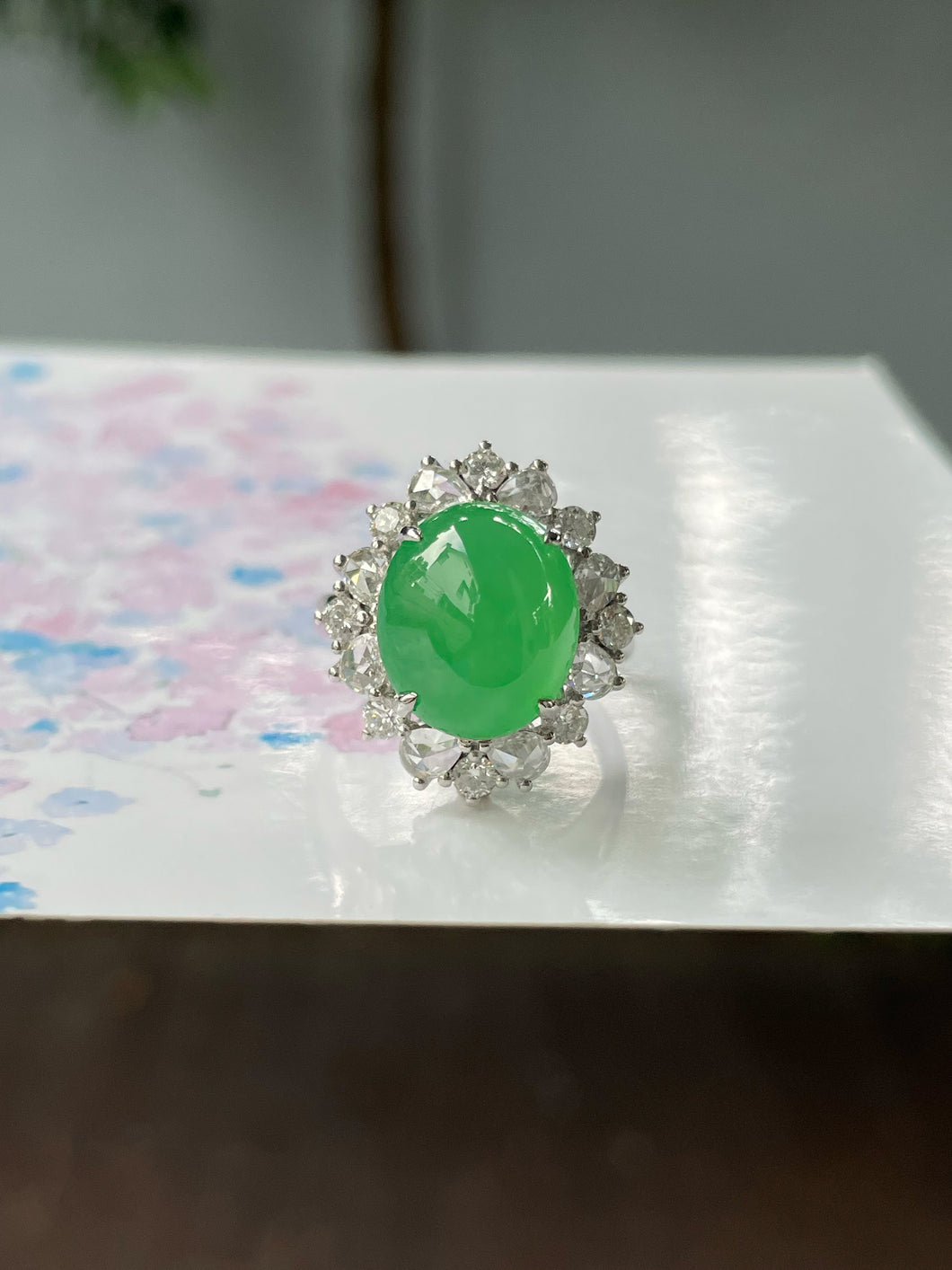Green Jade Cabochon Ring / Pendant (NJR248)