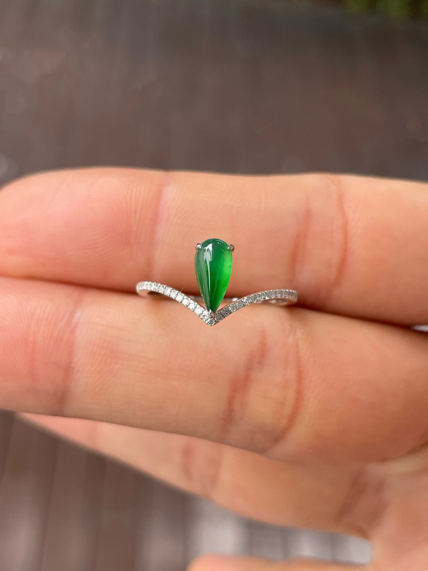 Green Jadeite Ring - Teardrop (NJR249)