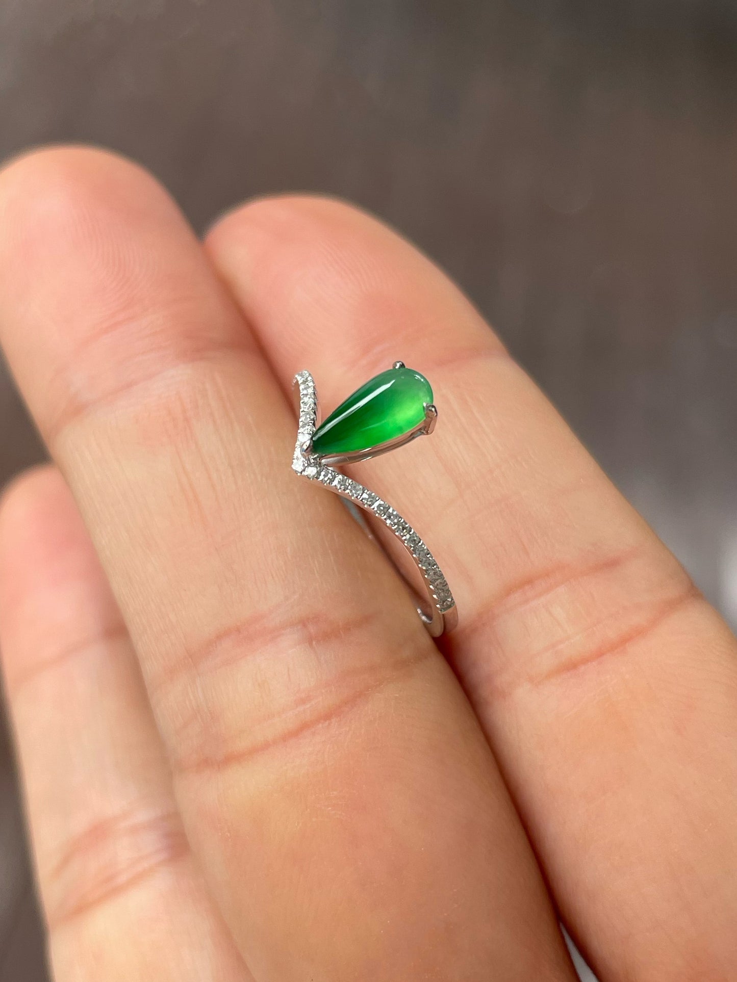 Green Jadeite Ring - Teardrop (NJR249)