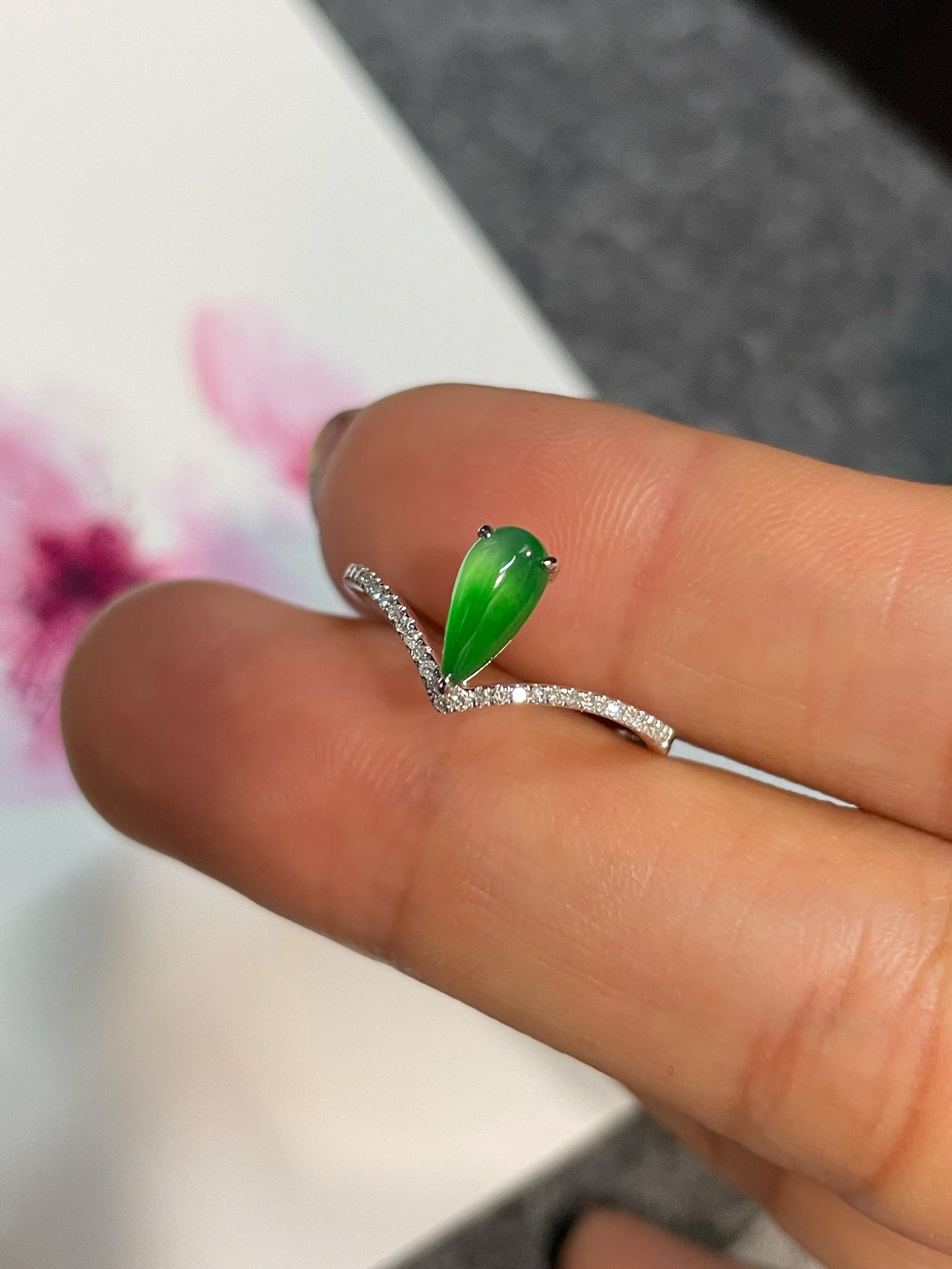 Green Jadeite Ring - Teardrop (NJR249)