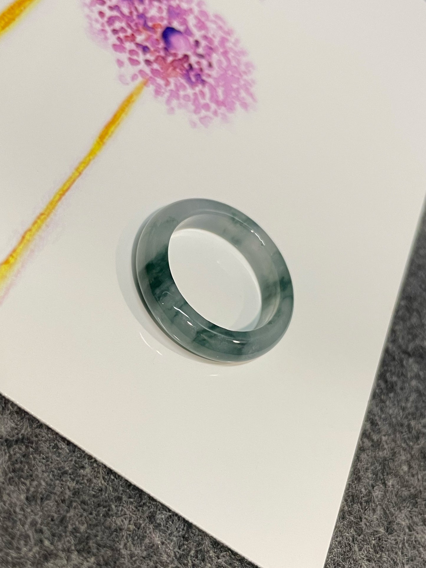 Bluish Green Jade Abacus Ring | HK 16 (NJR257)