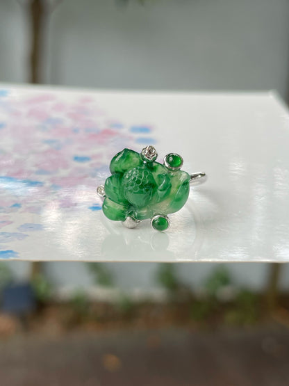 Green Jade Ring - Lotus Flower (NJR259)