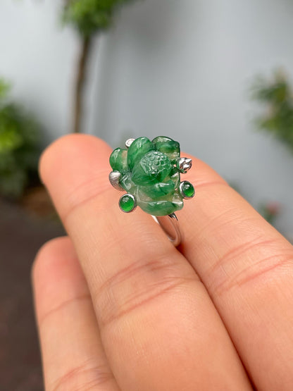 Green Jade Ring - Lotus Flower (NJR259)