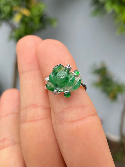 Green Jade Ring - Lotus Flower (NJR259)