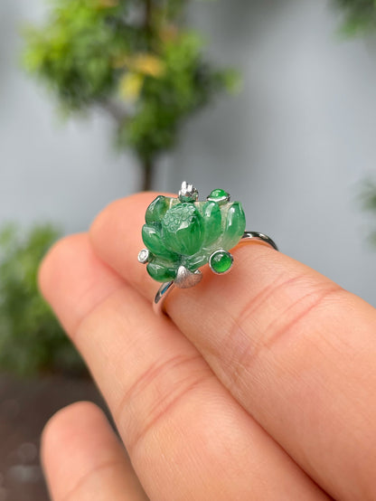 Green Jade Ring - Lotus Flower (NJR259)