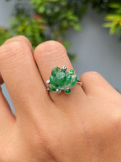 Green Jade Ring - Lotus Flower (NJR259)