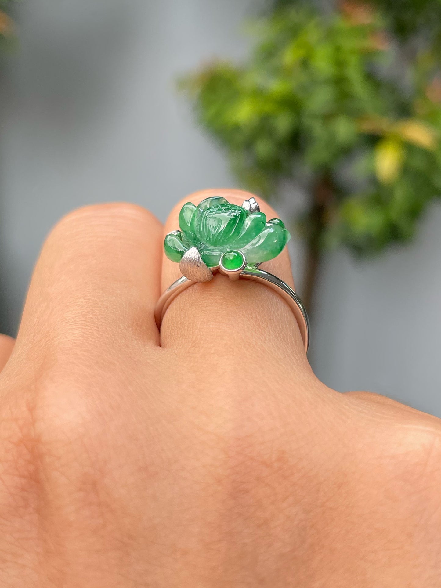 Green Jade Ring - Lotus Flower (NJR259)