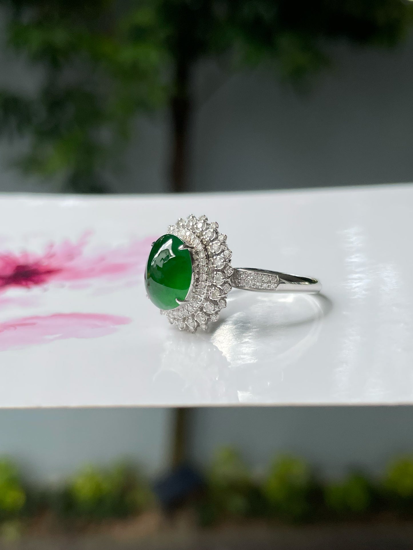 Green Jadeite Cabochon Ring (NJR298)