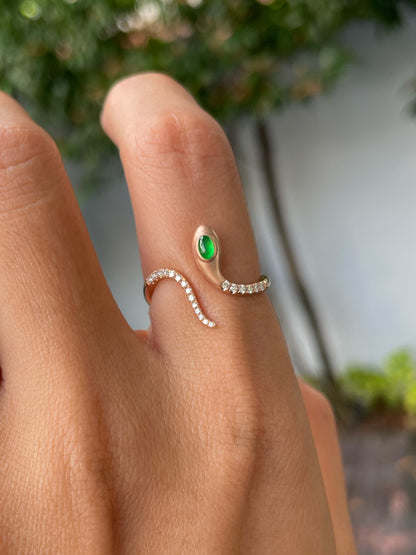 Green Jade Cabochon Ring - Snake (NJR300)