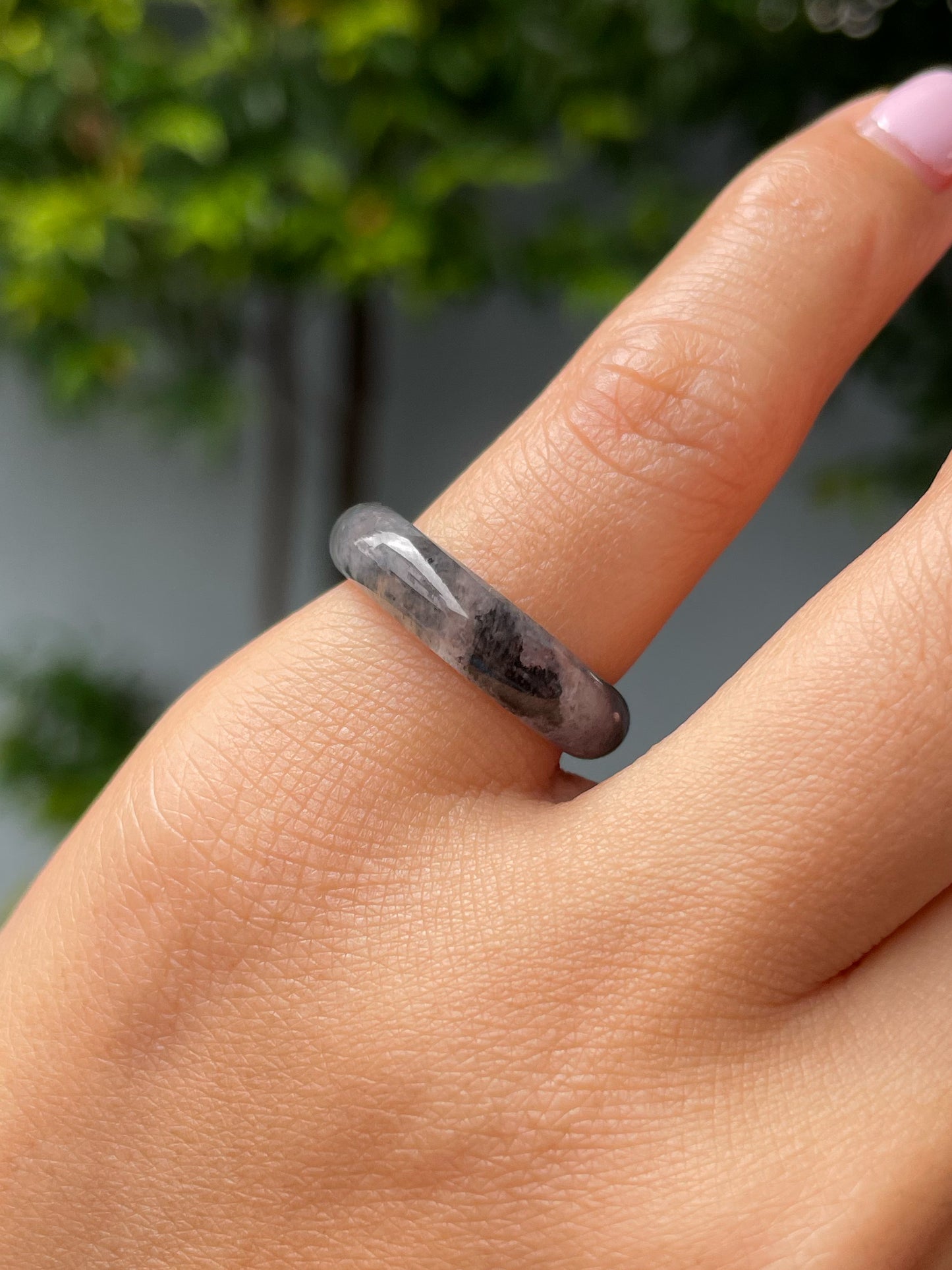 Icy Black Jadeite Abacus Ring | HK 10 (NJR307)