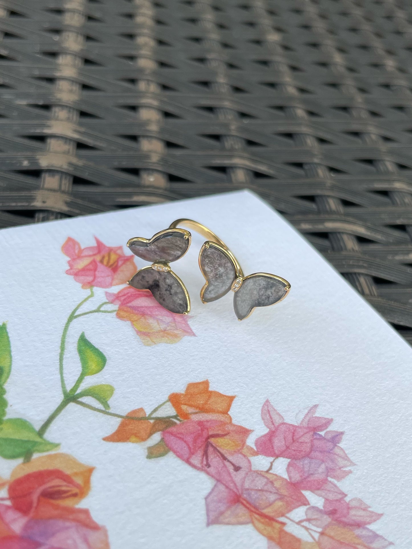 Icy Black Jade Ring - Butterfly Pair (NJR336)