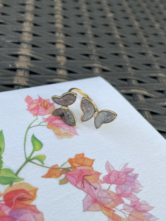 Icy Black Jade Ring - Butterfly Pair (NJR336)