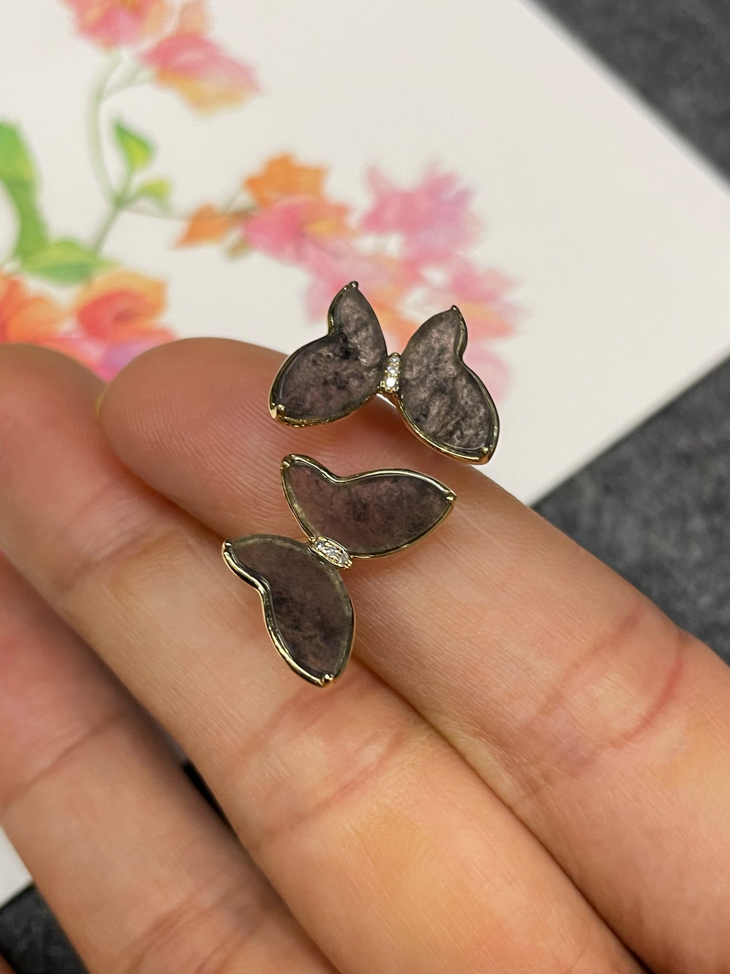 Icy Black Jade Ring - Butterfly Pair (NJR336)