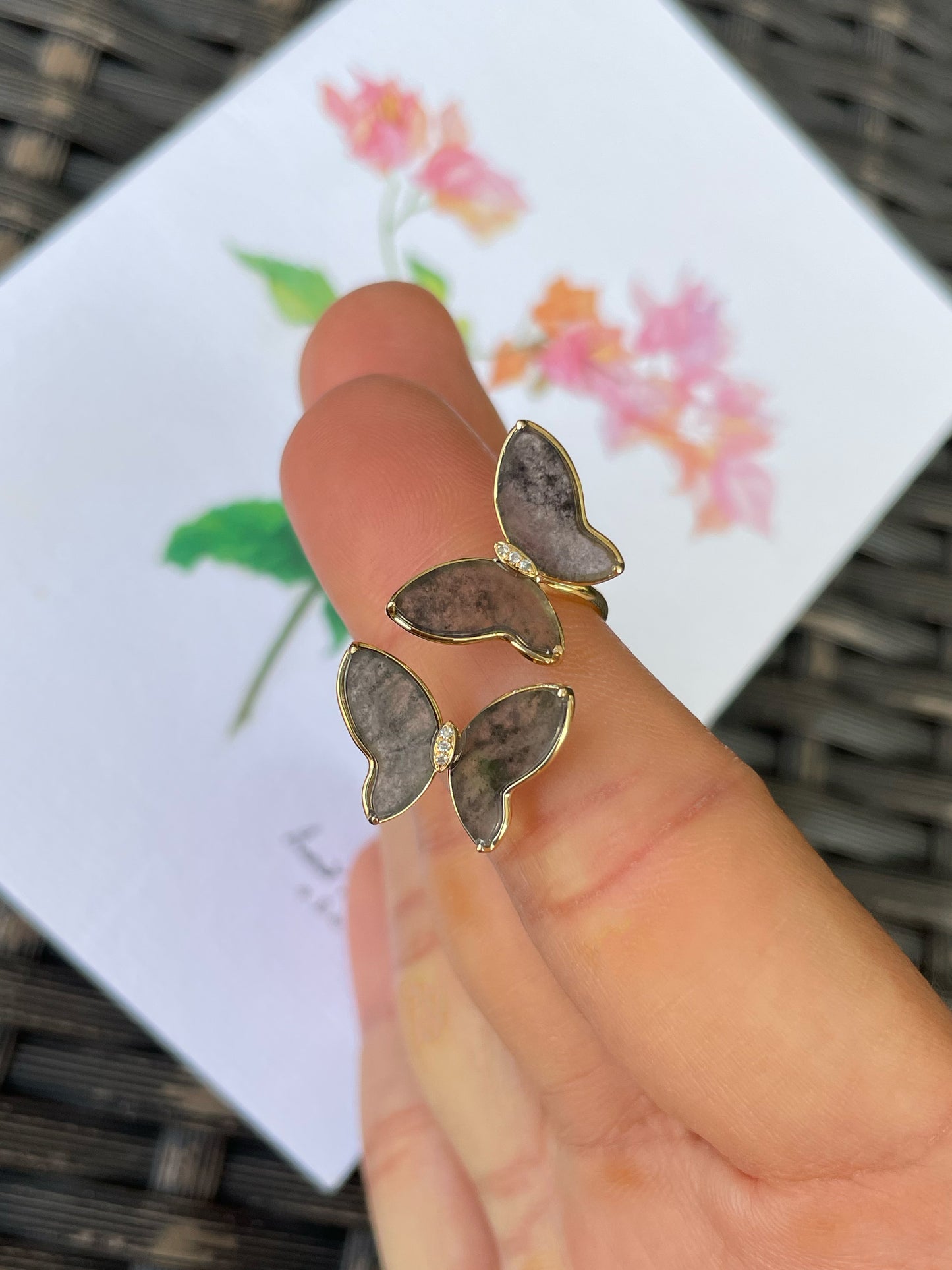 Icy Black Jade Ring - Butterfly Pair (NJR336)
