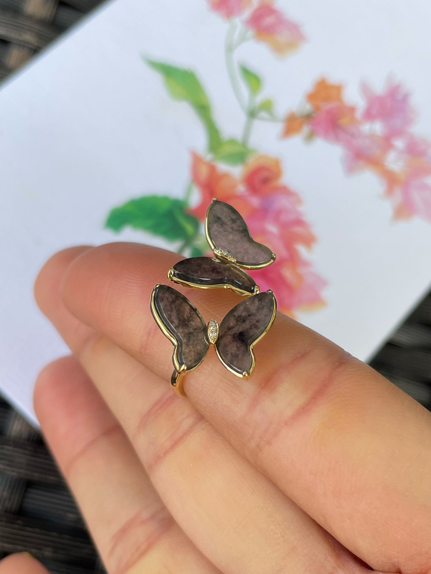 Icy Black Jade Ring - Butterfly Pair (NJR336)